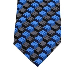Josh Bach Tie Blue Gray Building Blocks Pattern Silk (TF16)